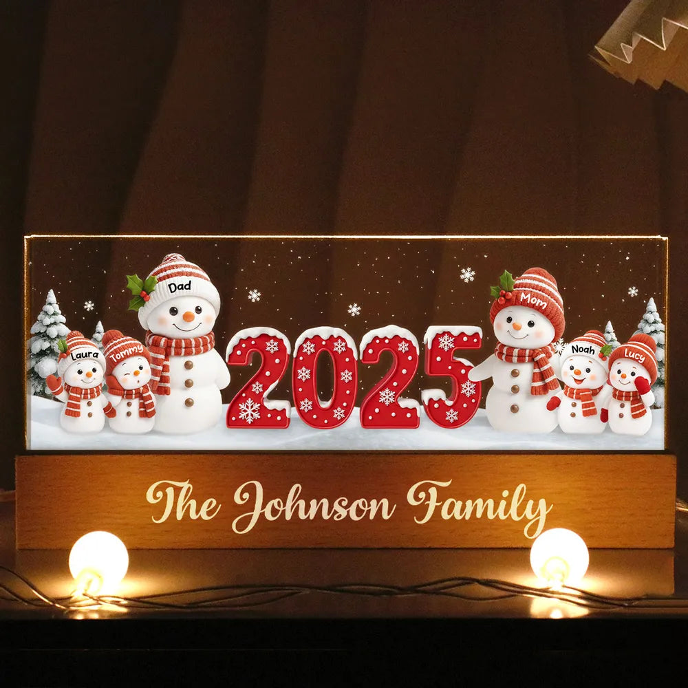 Family Snowman Block LED Light Plaque, Personalized Acrylic Night Light for Christmas, Warm Glow Decor, Unique Gift for Husband or Wife