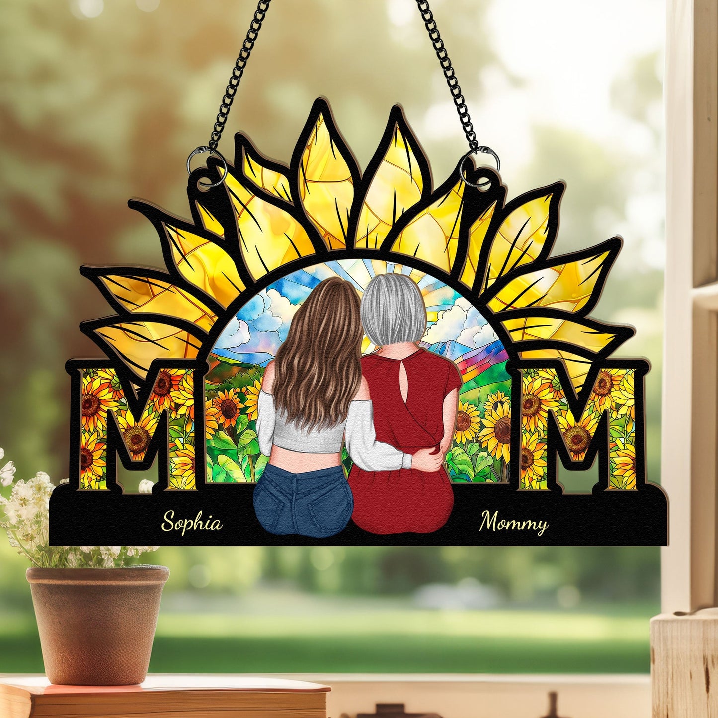 Sunflower MOM Personalized Ornament - Wood & Acrylic Gift