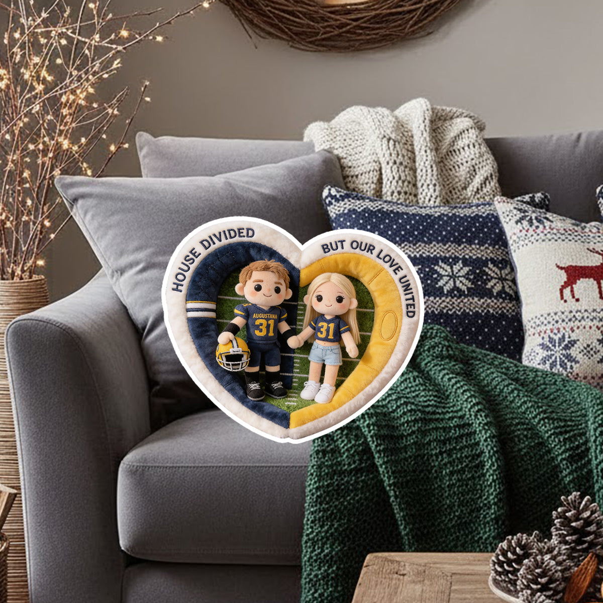 Football House Divided - Personalized Football Faux Fur Shaped Pillow