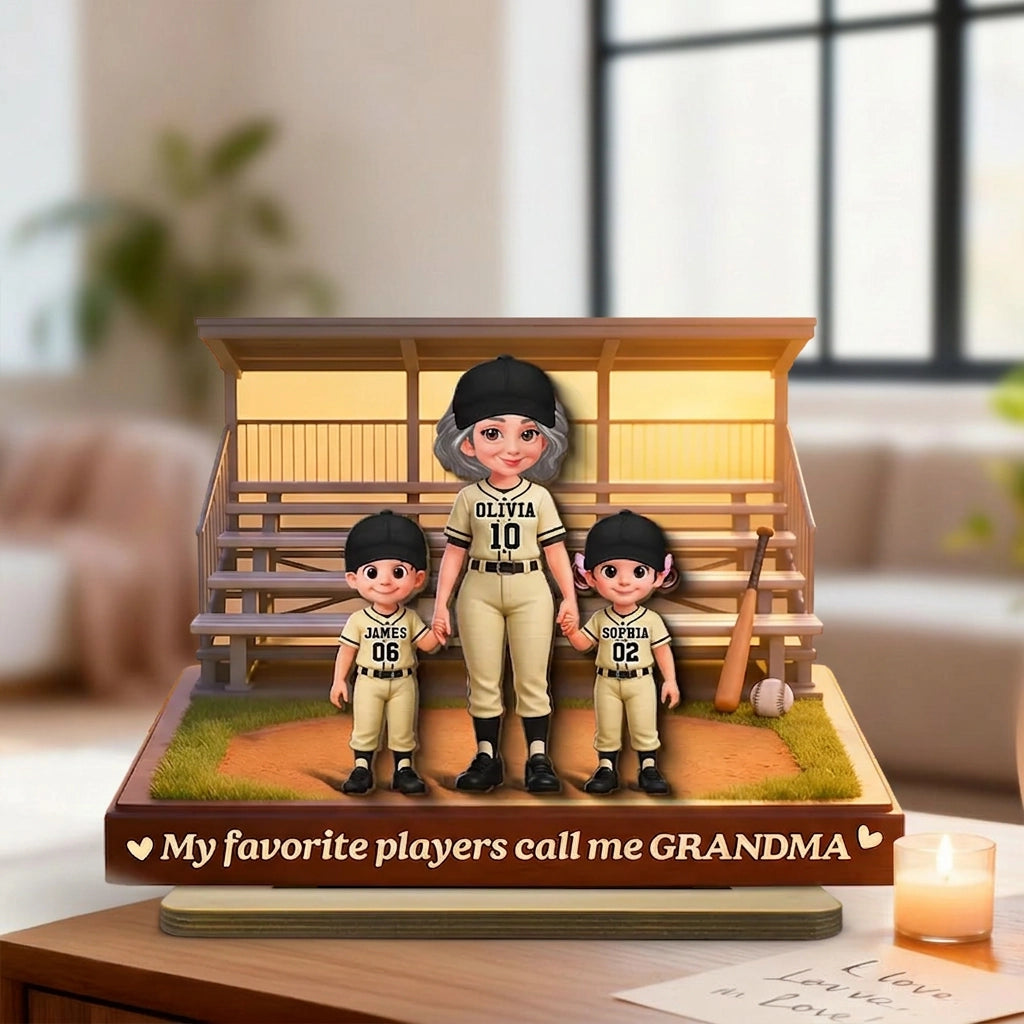 Personalized 2-Layer Wooden Plaque Baseball Bleachers Grandma With Grandkids Keepsake Decor, Unique Gift for Grandma