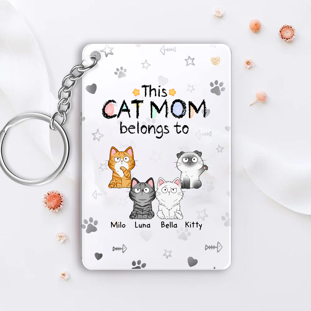 Personalized Cat Mom Keychain - Custom Acrylic Keychain, Cute Cat Illustration, Gift for Cat Lovers