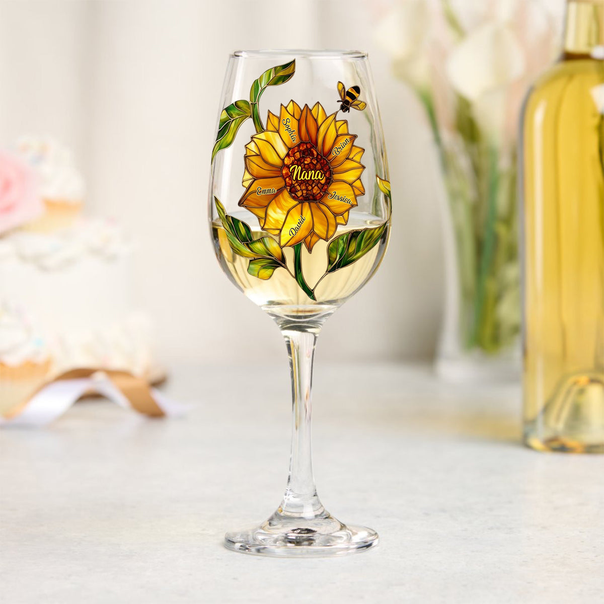 Grandma's Sunflower - Personalized Grandma Wine Glass With Long Stem