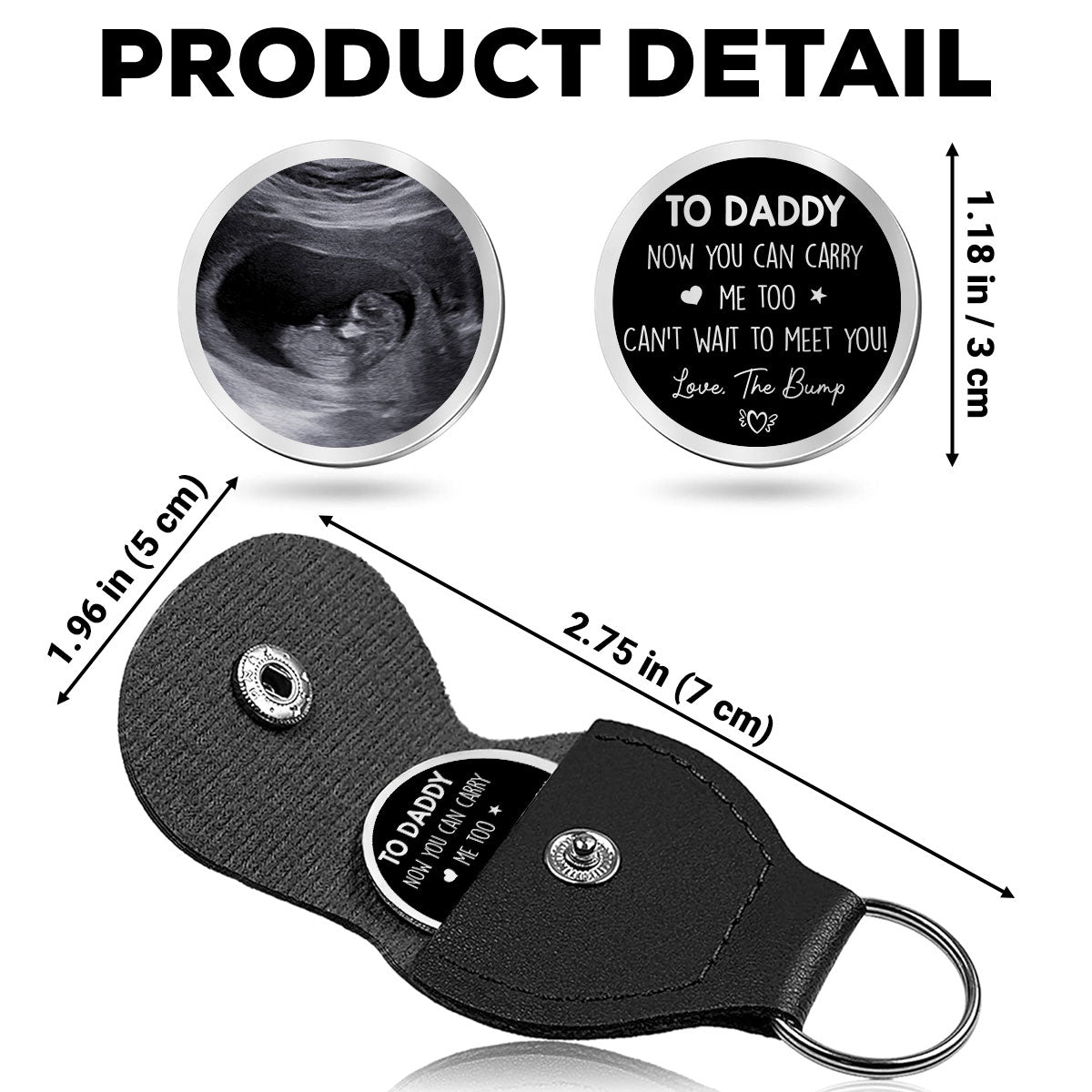 Custom Pocket Hug for Daddy with Your Ultrasound Image – Small Stainless Steel Love Token, Sentimental Fatherhood Gift & Everyday Carry Keepsake
