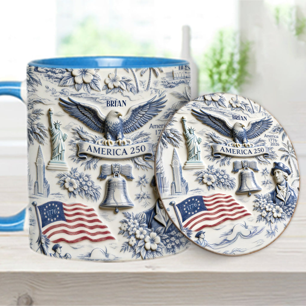250 Years of America 1776–2026 Vintage Patriotic - Personalized Independence Day/ 4th of July Accent Mug & Coaster