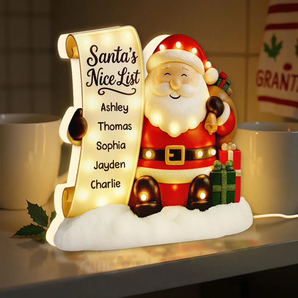 Santa Nice List Acrylic Light Box – Customized Christmas Gift for Friends & Family, Warm Glow Holiday Lamp for Mantel, Bookshelf or Party Display