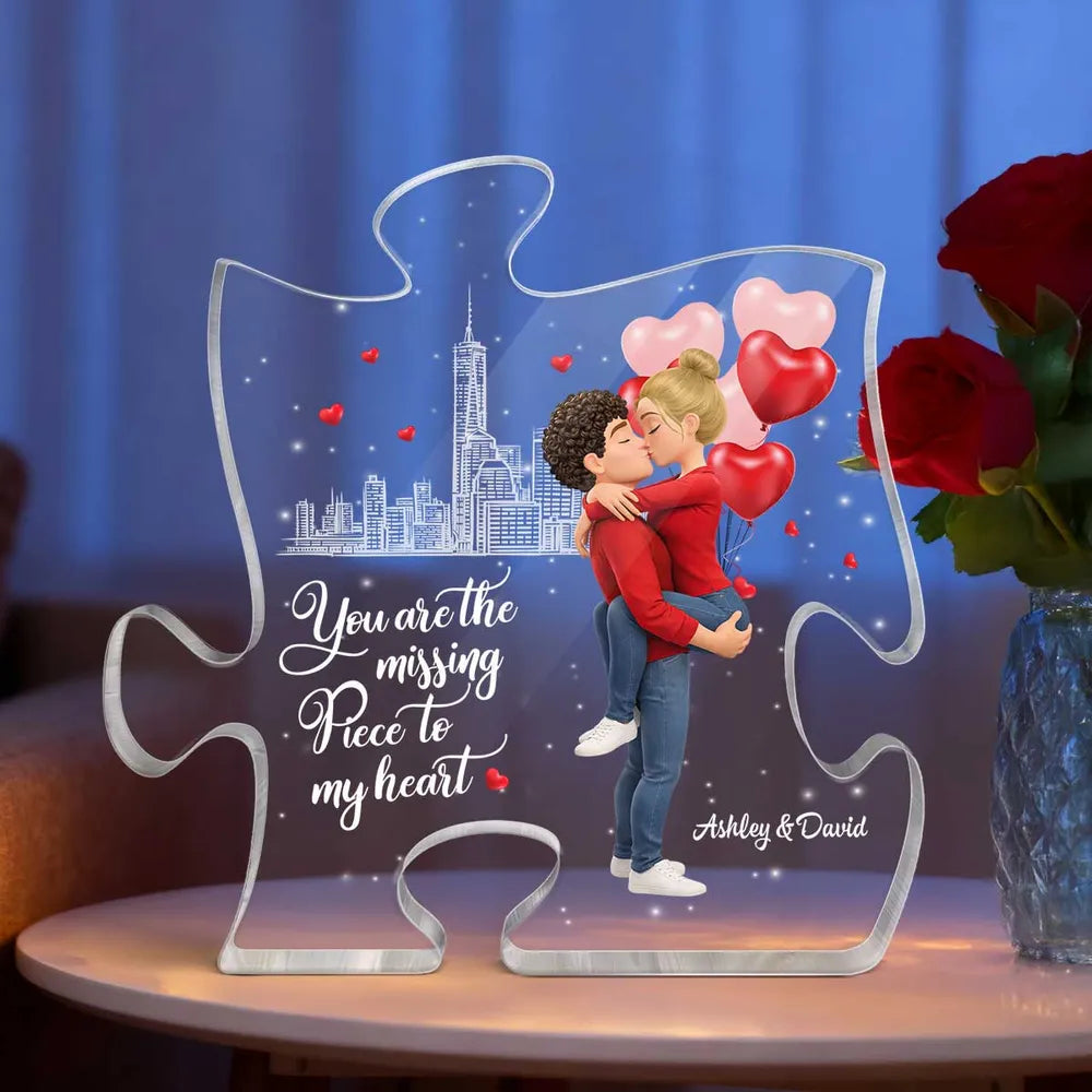 Puzzle Acrylic Block Plaque, You Are The Missing Piece To My Heart, Romantic Kissing Couple Keepsake Gift For Couple