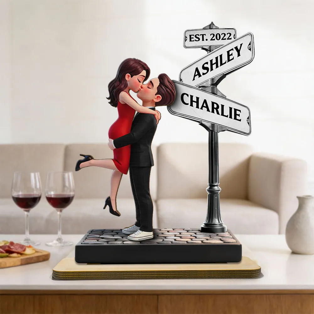 Eternal Love Personalized 2-Layer Wooden Plaque With Hugging Kissing Couple, Sweet Keepsake Gift For Him or Her