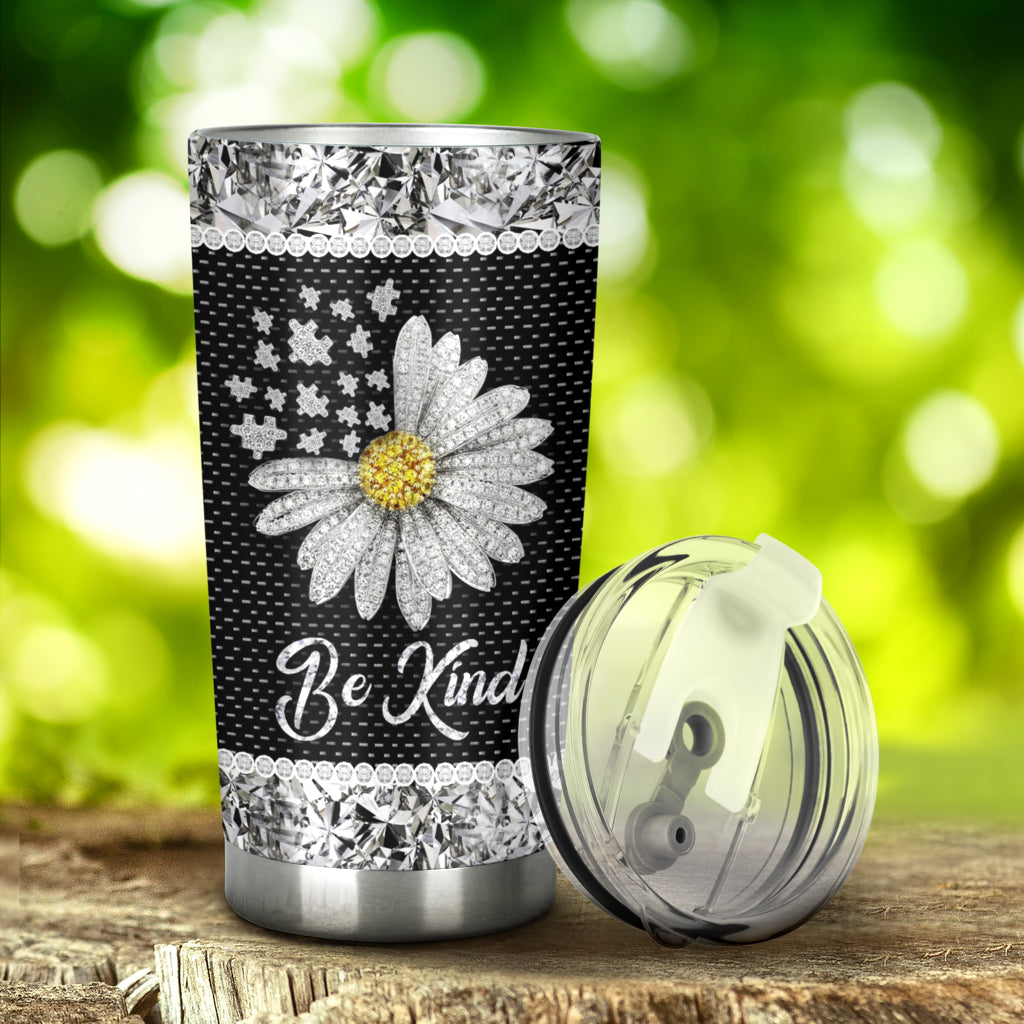 Be Kind Rhinestone Pattern Print Autism Awareness Tumbler 0622