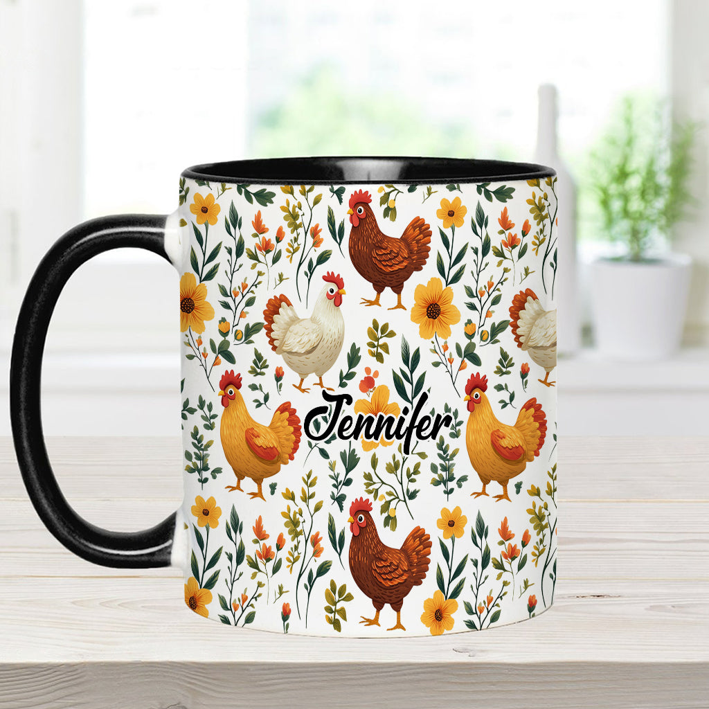 Cute Floral Chickens - Personalized Chicken Accent Mug