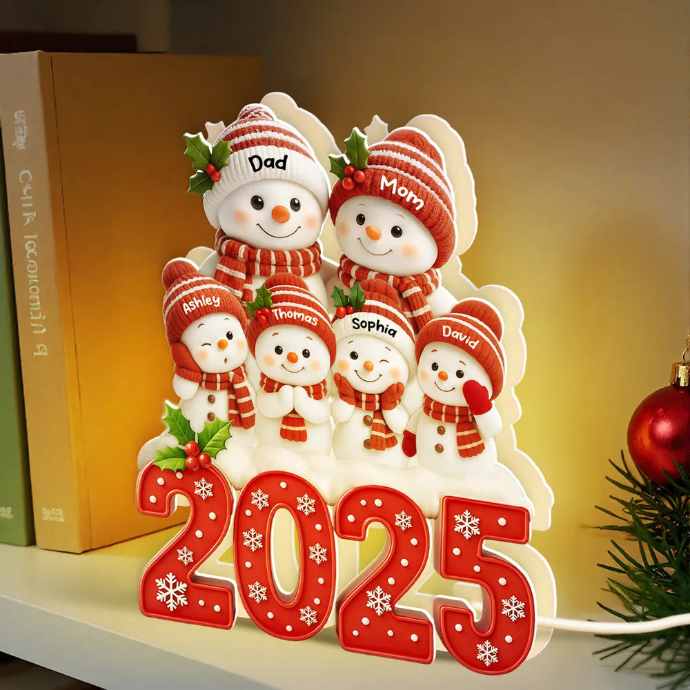 Acrylic Light Box with Festive Snowman Family, Soft Light for Mantel or Bedroom, Heartwarming Holiday Keepsake & Creative Gift