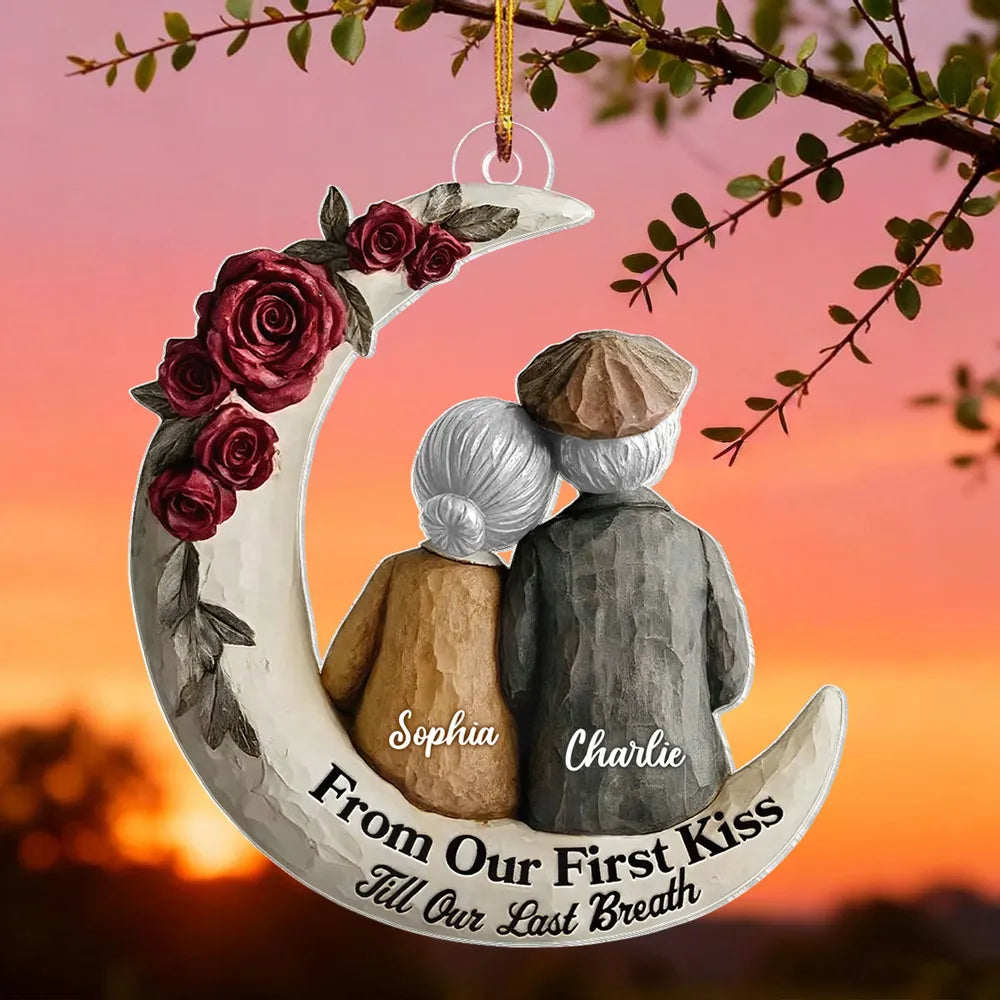 Acrylic Ornament with 'From Our First Kiss Till Our Last Breath' Sweet Couple Moon Christmas Ornament Unique Gift