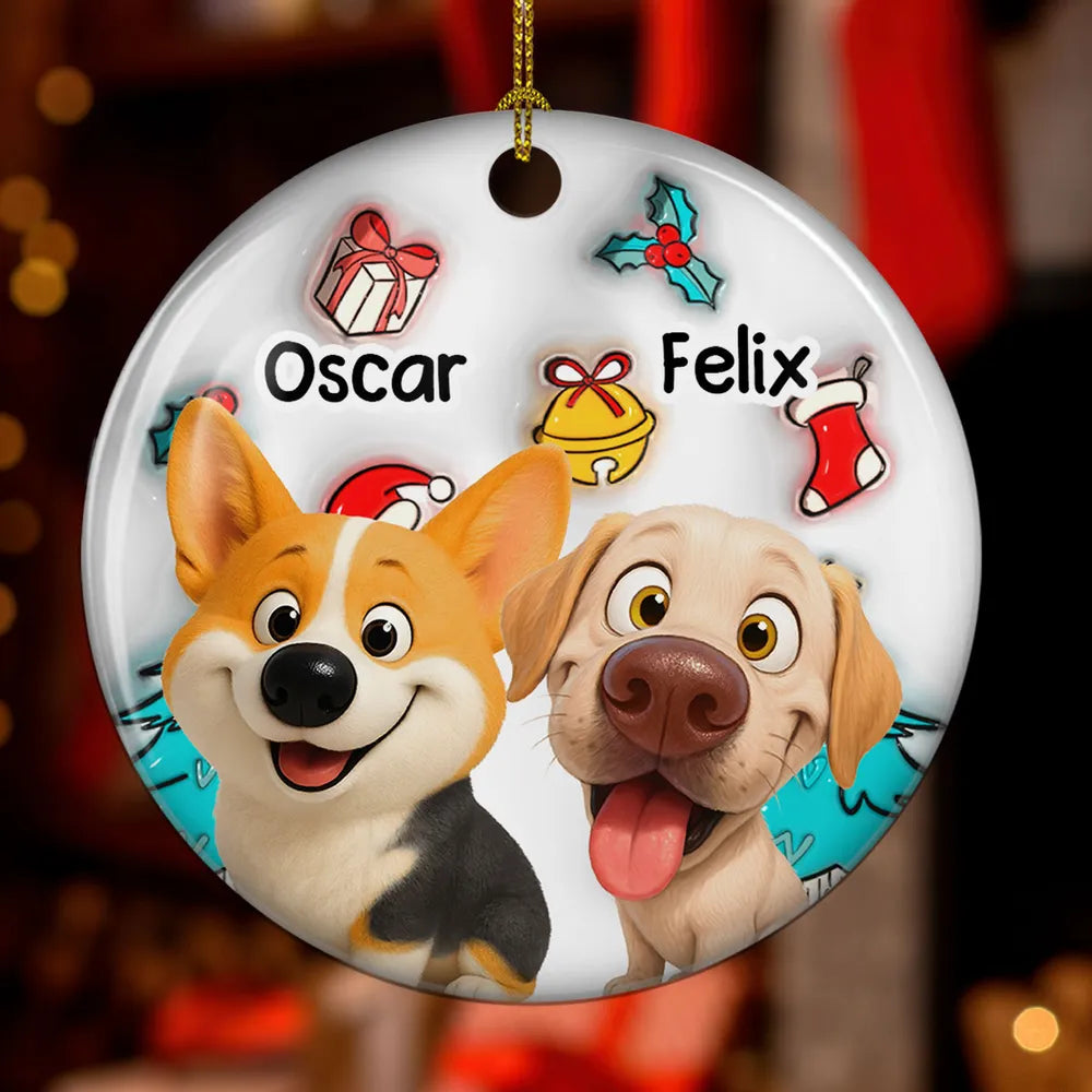 Ceramic Ornament with Cartoon Dog and Christmas Theme, High Clarity, Fun Gift for Pet Lovers