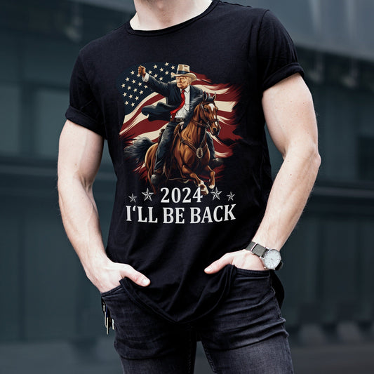 Donald Trump 2024 Shirt - Trump Riding a Horse with The American Flag - Cowboy Trump Tshirt - Trump Shirt - Republican Gifts - Trump Gifts T-shirt & Hoodie