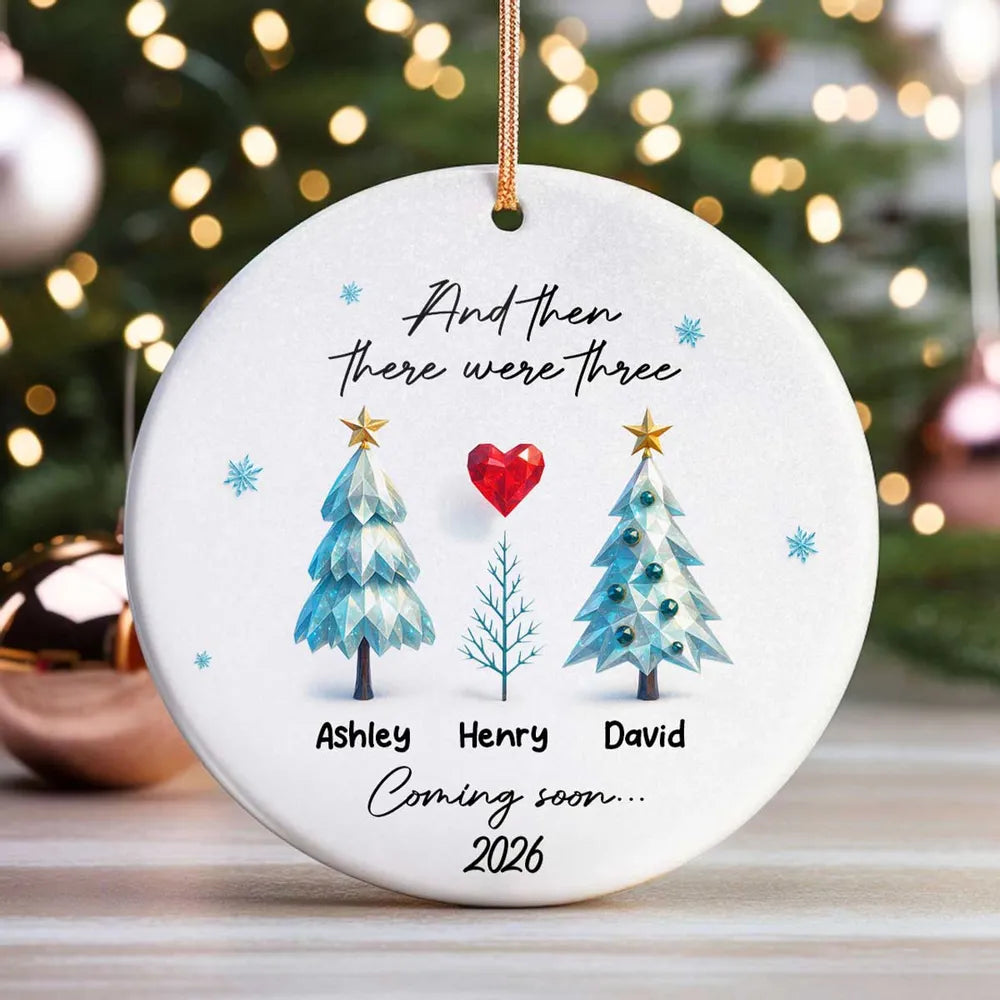 Personalized Expecting Parents Christmas Ornament, “And Then There Were Three/Five”, Baby Coming Soon Family Keepsake