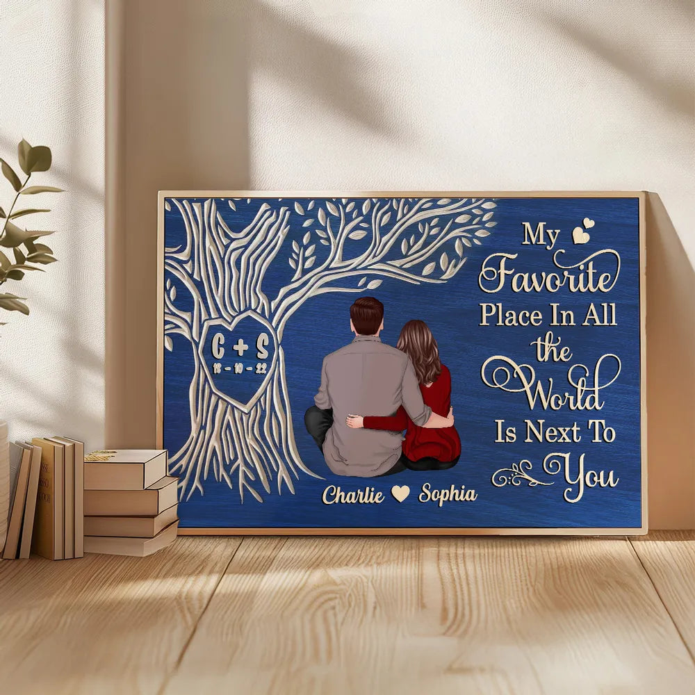 My Favorite Place Is Next To You Poster, Custom Couple Keepsake Wall Art, Cozy Blue Modern Look, Unique Anniversary Gift