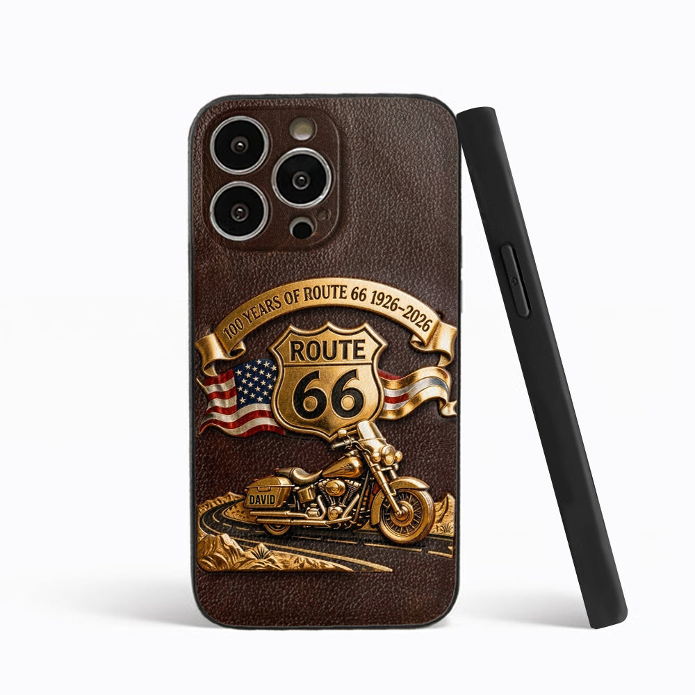 100 Years Of Route Personalized Gifts For Bikers - Personalized Biker 3D Embossed Leather Phone Case