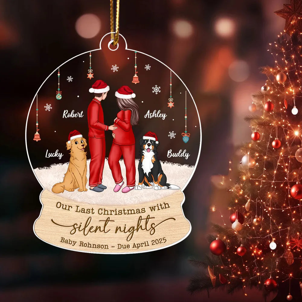 Personalized Acrylic Ornament for Expecting Parents, Last Christmas with Silent Nights, Romantic Winter Scene, Unique Christmas Gift