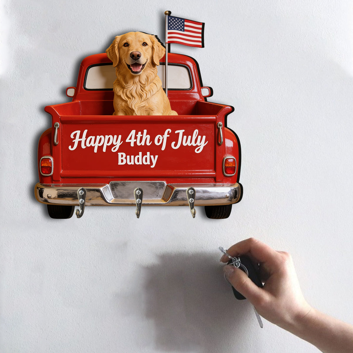 Happy 4th Of July Personalized Dog Key Holder - Personalized Dog Custom Shaped Hanging Rack