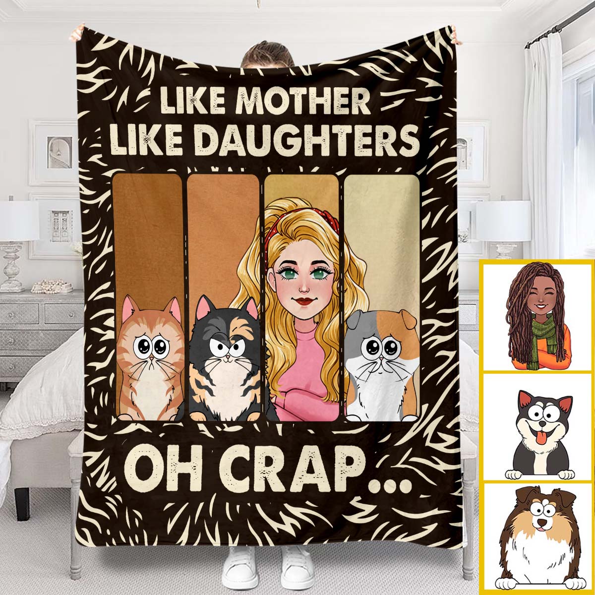 Like Mother Father Like Daughter Son Cats Dogs Pet Lover - Personalized Cat Blanket