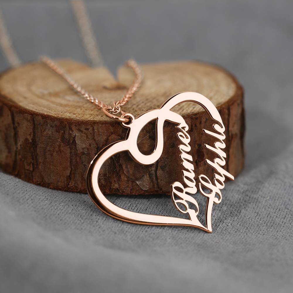 Personalized Couple Overlapping Heart Two Names Necklace