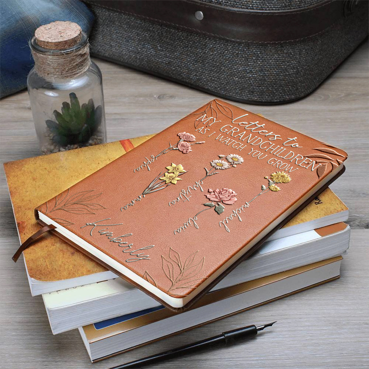 First Mom Now Grandma Letters To My Grandchildren - Personalized Grandma Leather Journal