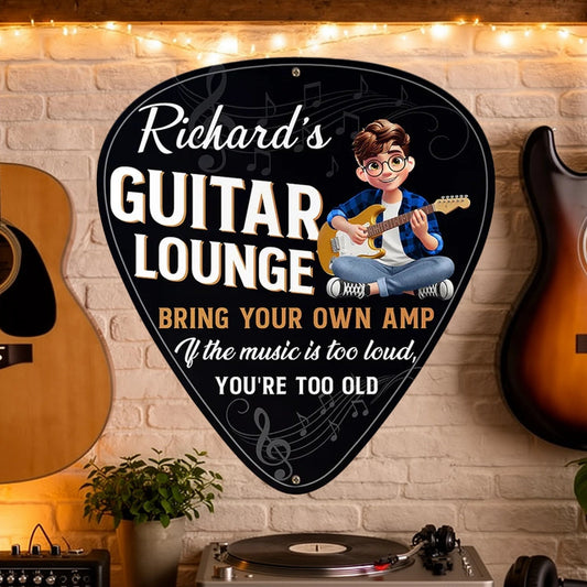 Custom Shaped Metal Sign for Guitar Lovers - Funny Guitar Lounge Wall Decor, Unique Gift for Musicians
