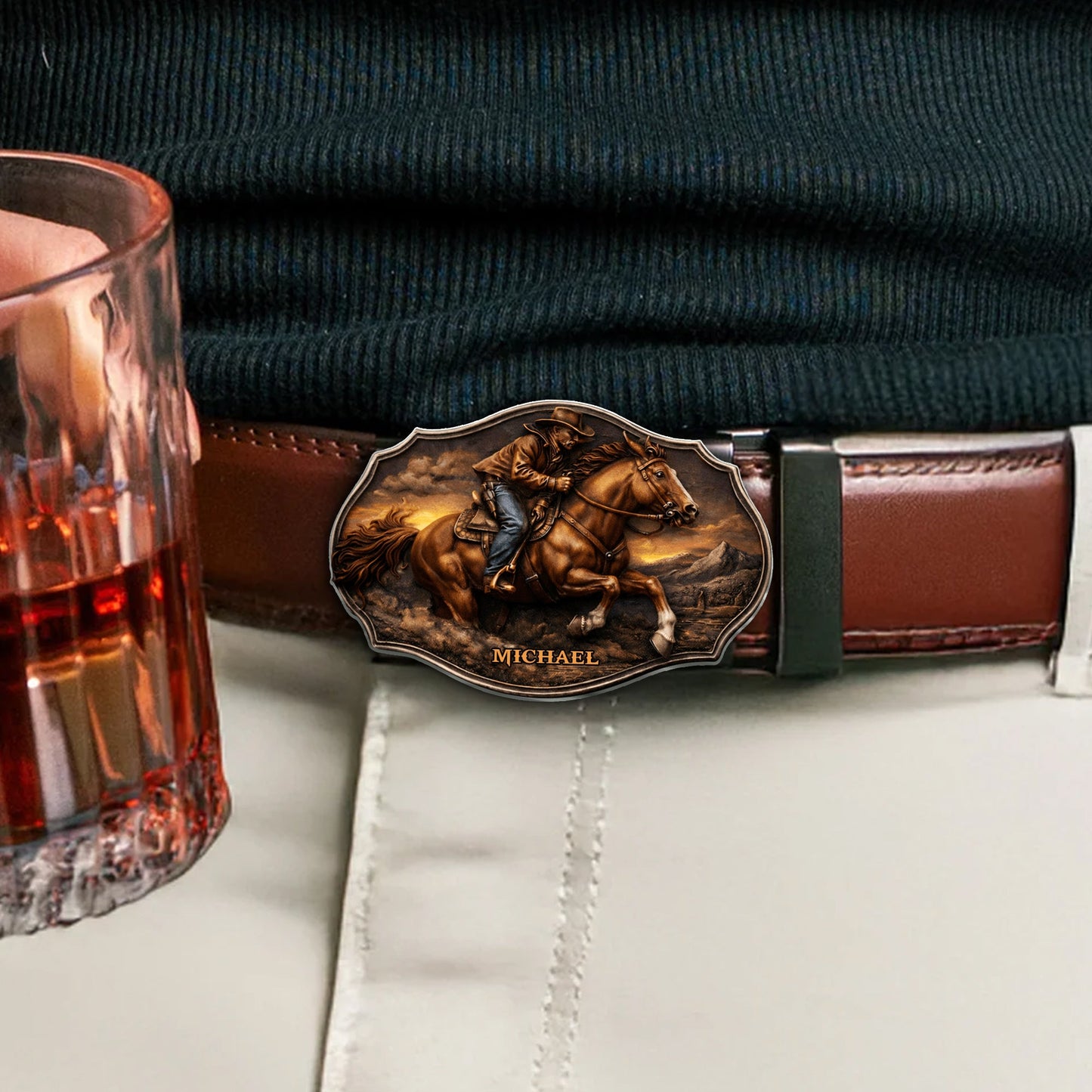 Dallas Cowboys, Western Theme - Personalized Western Outfit Leather Belt With Shaped Buckle