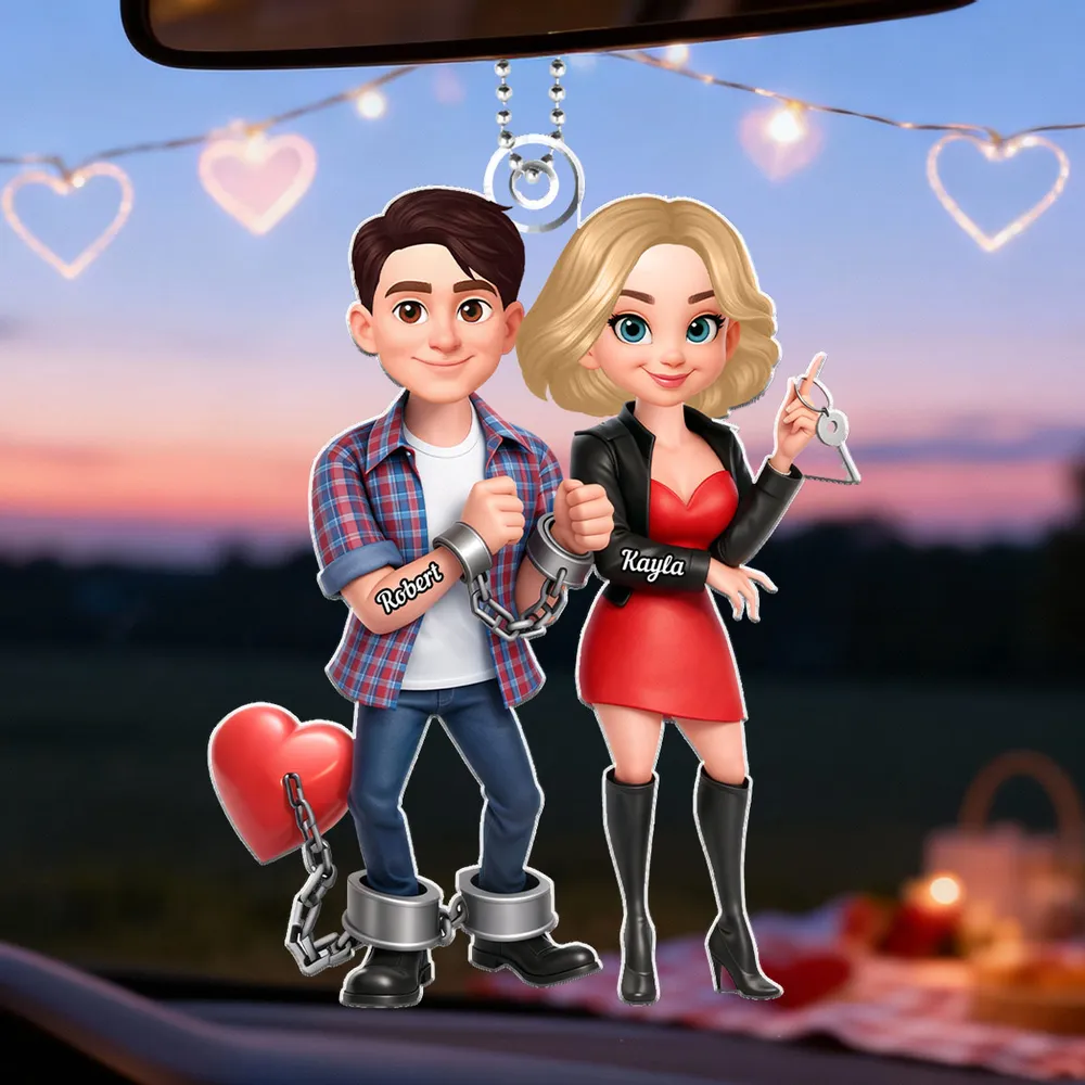 Funny Cartoon Couple Acrylic Car Hanger Cute Handcuffed Love Design Unique Creative Gift for Couples