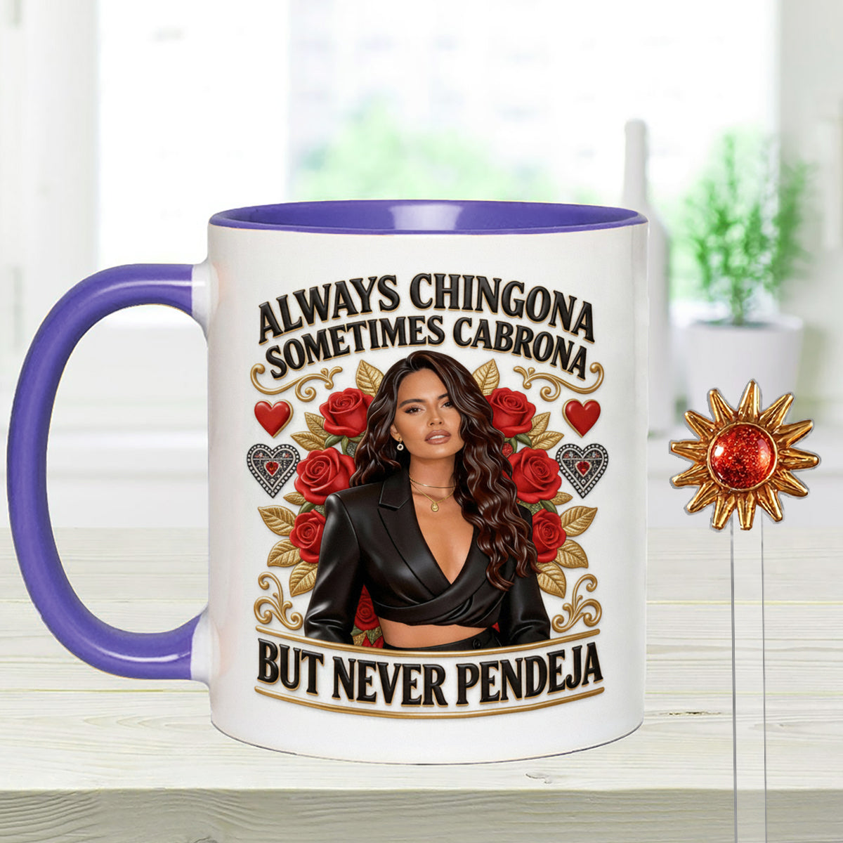 Latina Vibes, Always Chingona - Personalized Latina Women Set Accent Mug with Acrylic Stirrers