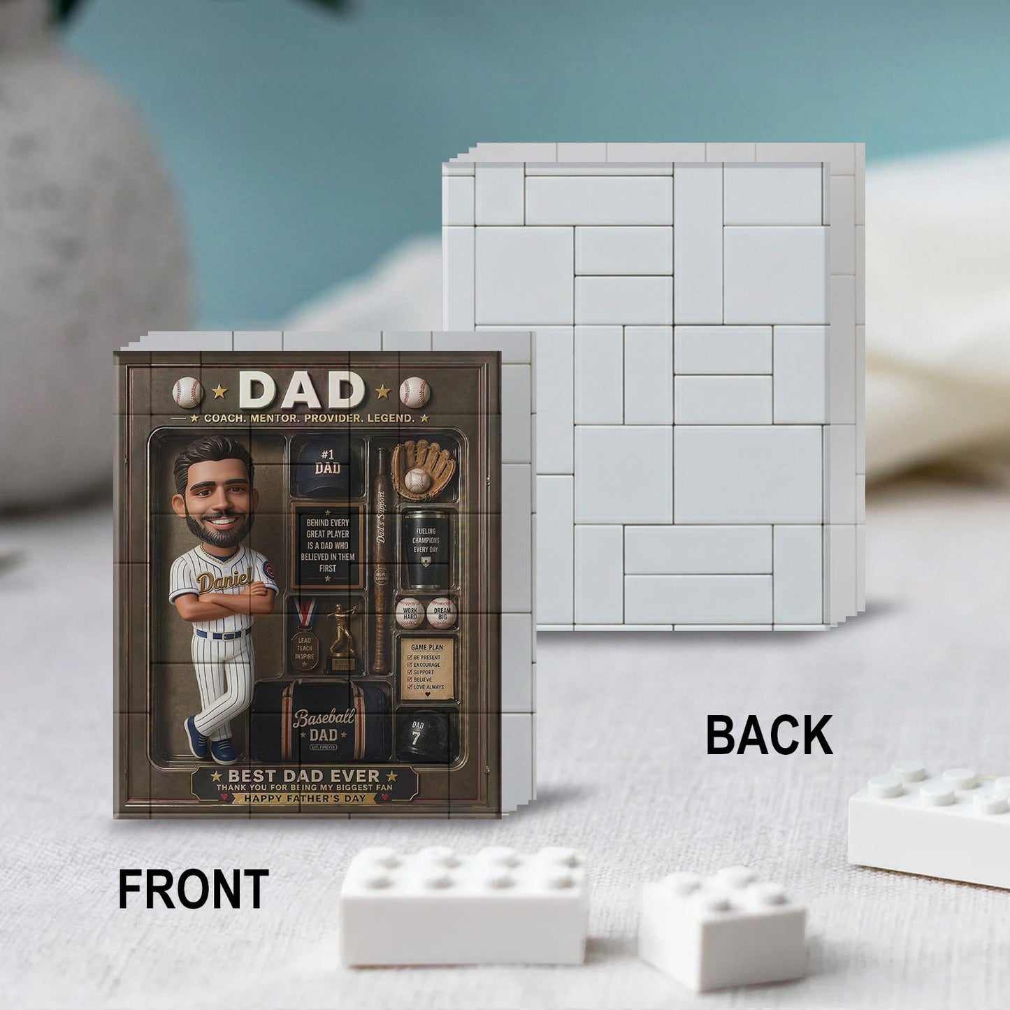 Best Dad Ever - Personalized Baseball Shaped Building Blocks
