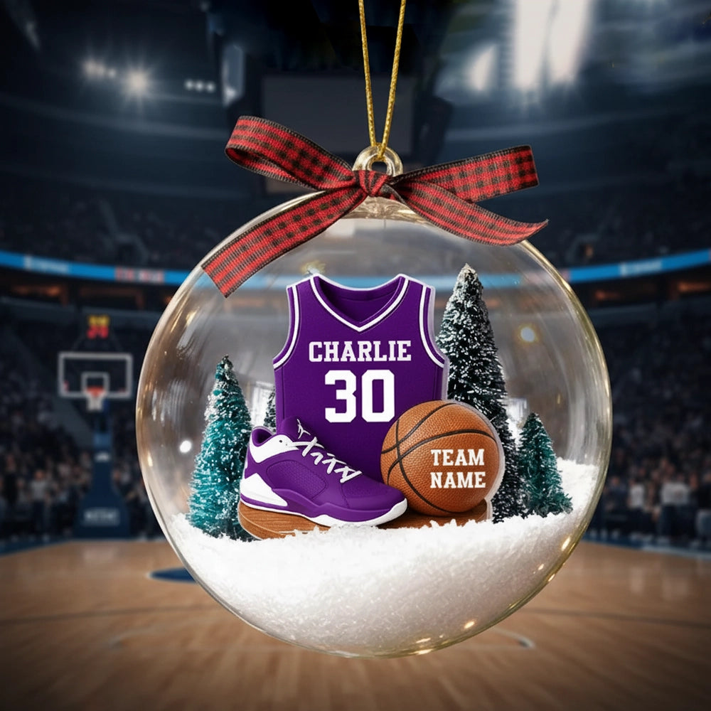 Snow Globe Ornament for Basketball Lovers, Custom Jersey Mini Scene, Unique Christmas Gift for Son or Boyfriend
