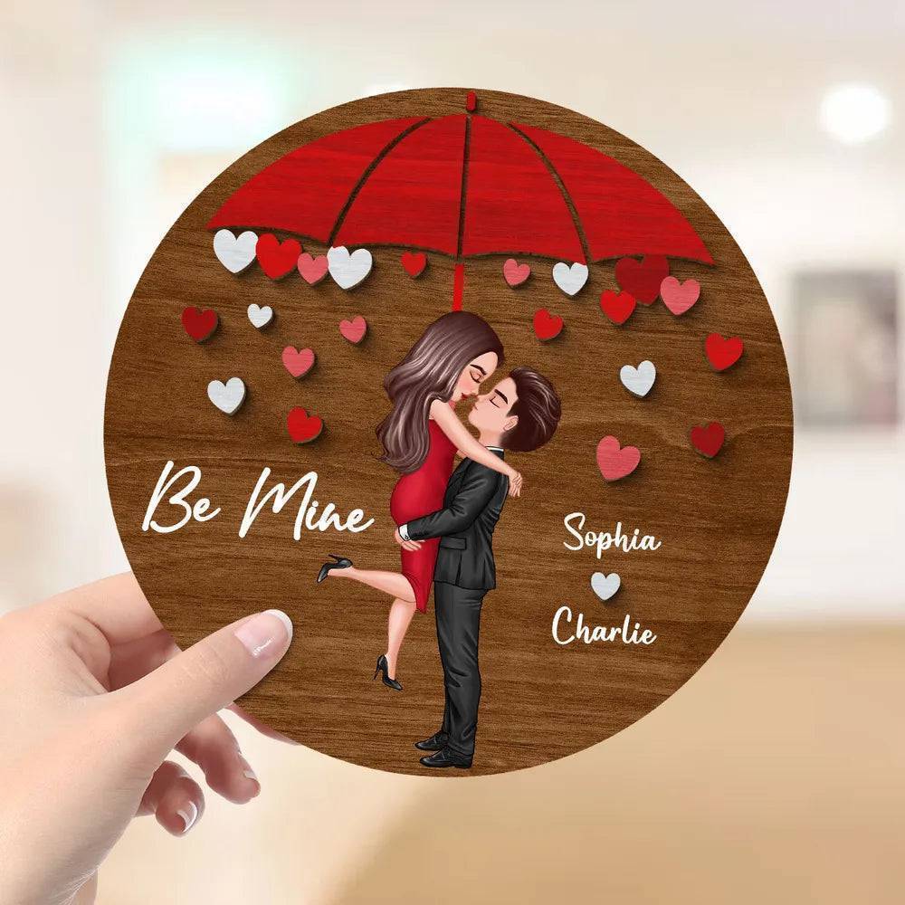 Rainy Romance - 'Umbrella Kiss' Personalized Wooden Plaque - A Cherished Gift for Couples on Anniversaries & Valentine's