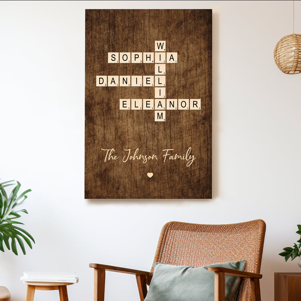 Scrabble Tile Family Name Poster – Personalized Scrabble-Inspired Poster for Family, Couples, or Housewarming Gift