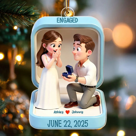 Engaged Proposal Scene Acrylic Ornament, Cute Cartoon Couple Ring Moment, Unique Gift for Couples