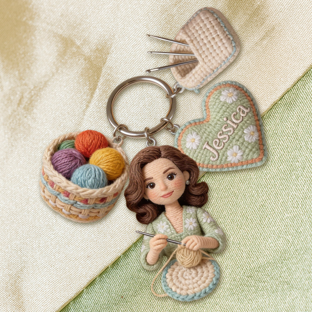 Custom Any Photo - Personalized Crocheting Premium Keychain With Charms
