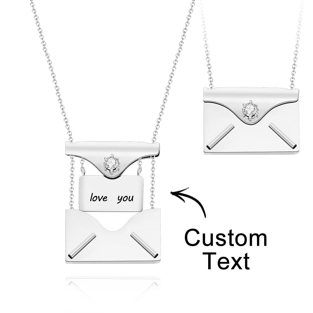 Any Text Letter - Personalized Couple Engraved Necklace Envelope Letter
