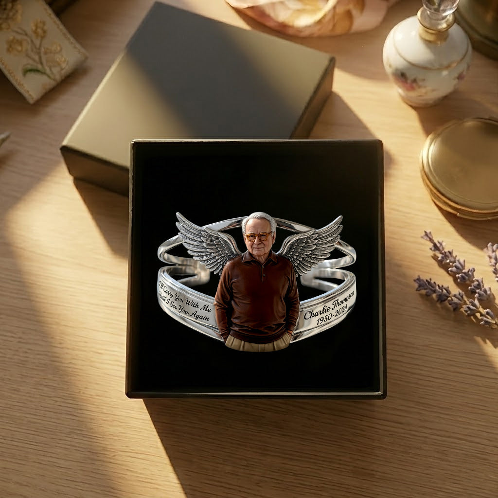 I’ll Carry You With Me Until I See You Again - Personalized Memorial Cuff Bracelet With Card Box