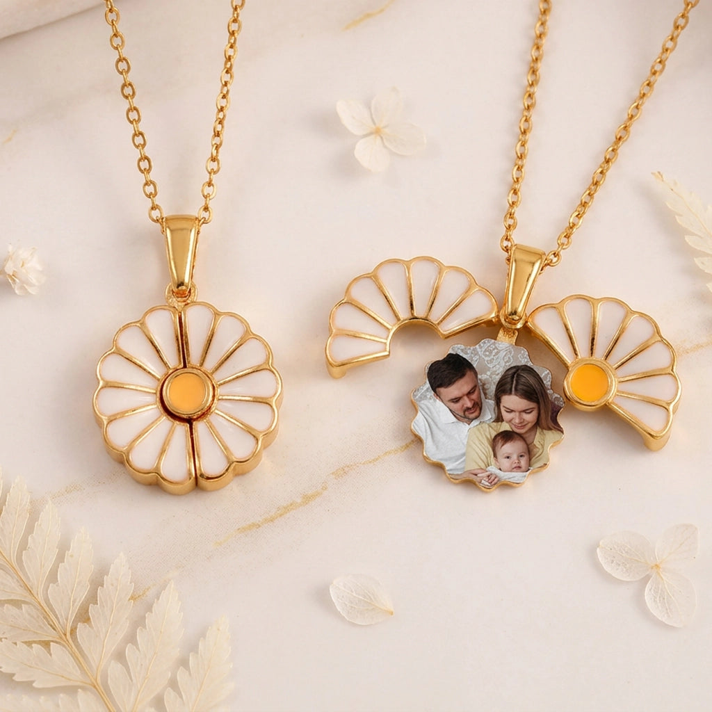 Personalized Stainless Steel Daisy Necklace With Custom Photo - Sweet Everyday Keepsake, Unique Gift For Mom