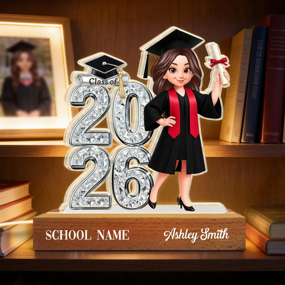 Class of Graduation Block LED Light Plaque, Personalized Keepsake With Warm Glow for Bedroom or Desk, Thoughtful Gift for Grad