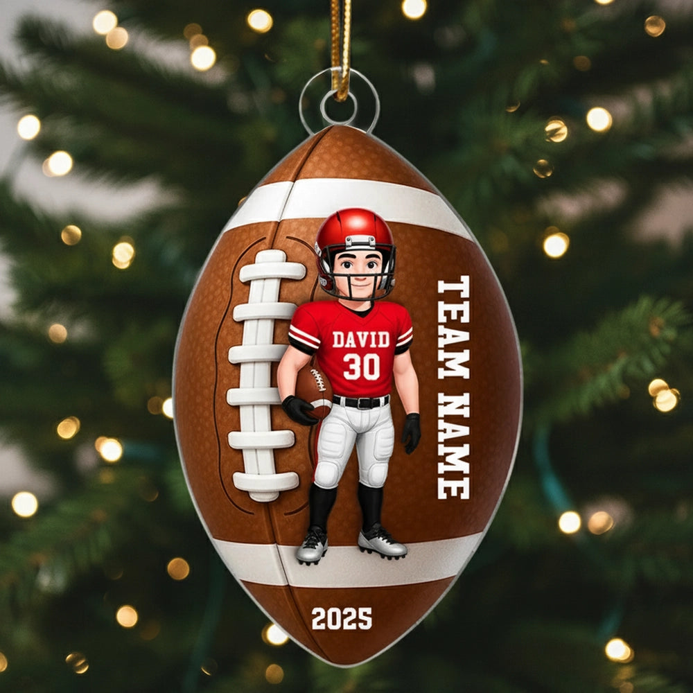 Football Player Acrylic Ornament - Personalized Sports Keepsake for Christmas Tree - Unique Gift for Teen Athlete or Son