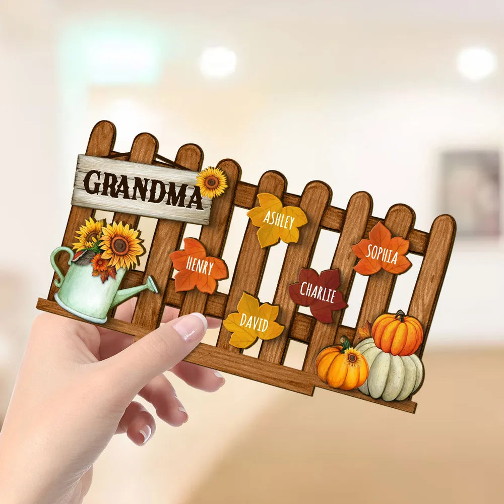 Personalized Grandma's Garden Fall Leaves Plaque, Keychain,  Blanket,  Sign - Perfect Fall Season Decor and Gift
