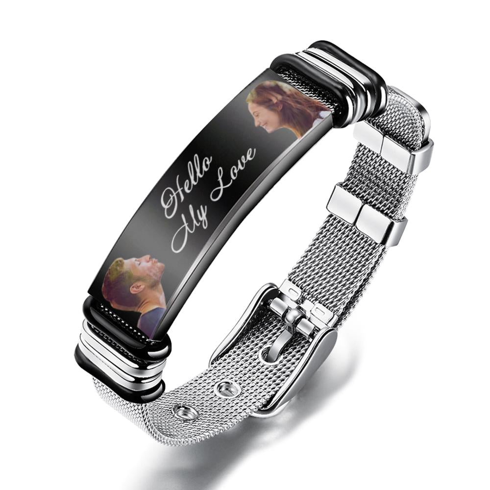 Hello My Love - Personalized Couple Engraved Mens Bracelet