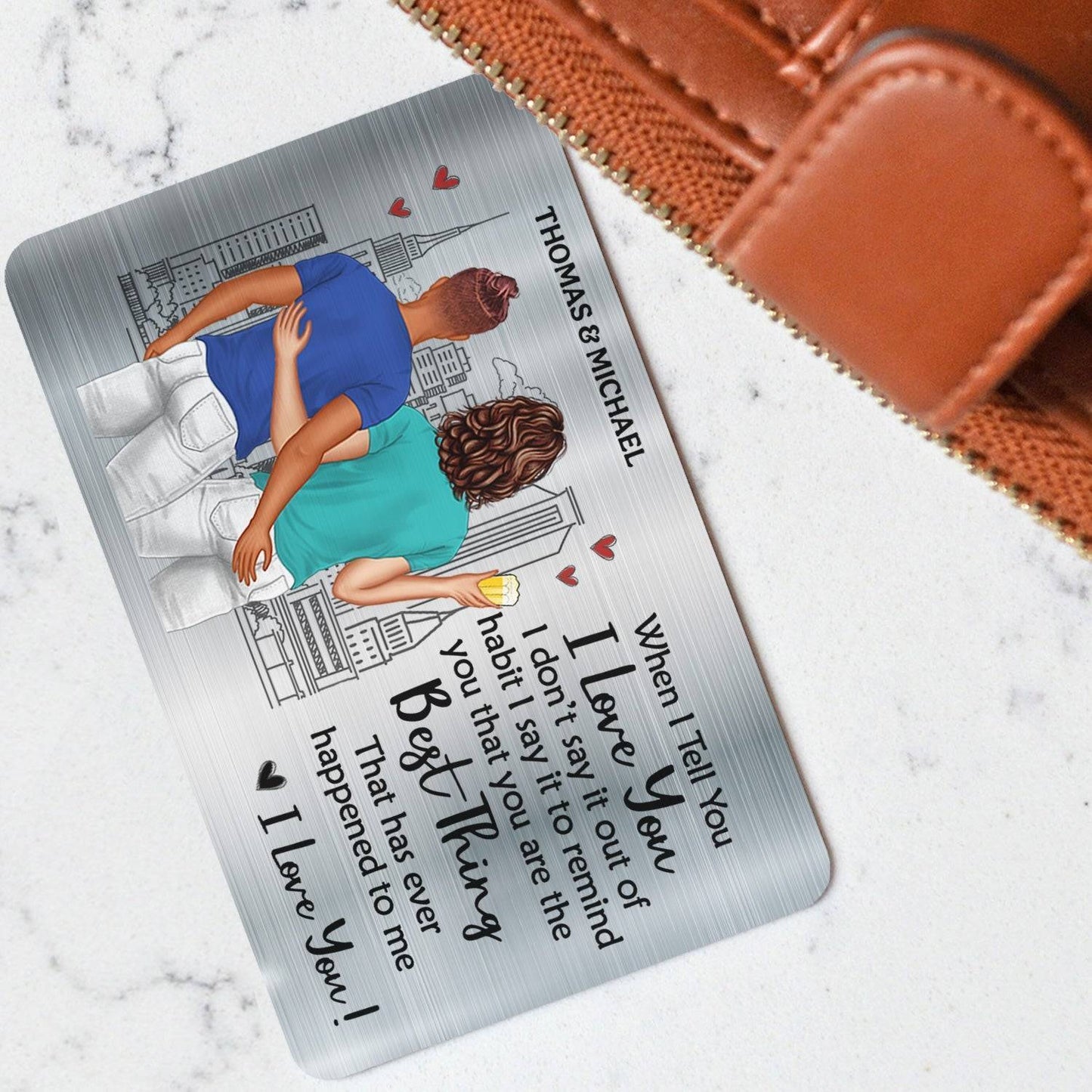 Personalized 'I Love You' Aluminum Wallet Card - Ideal for Anniversaries & Valentine's