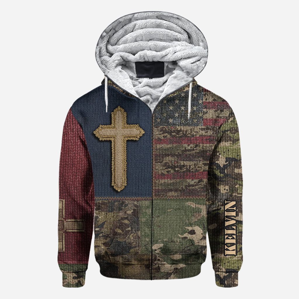 American Flag Cross Faith All Over Print Hoodie - Personalized Christian All Over Shirt