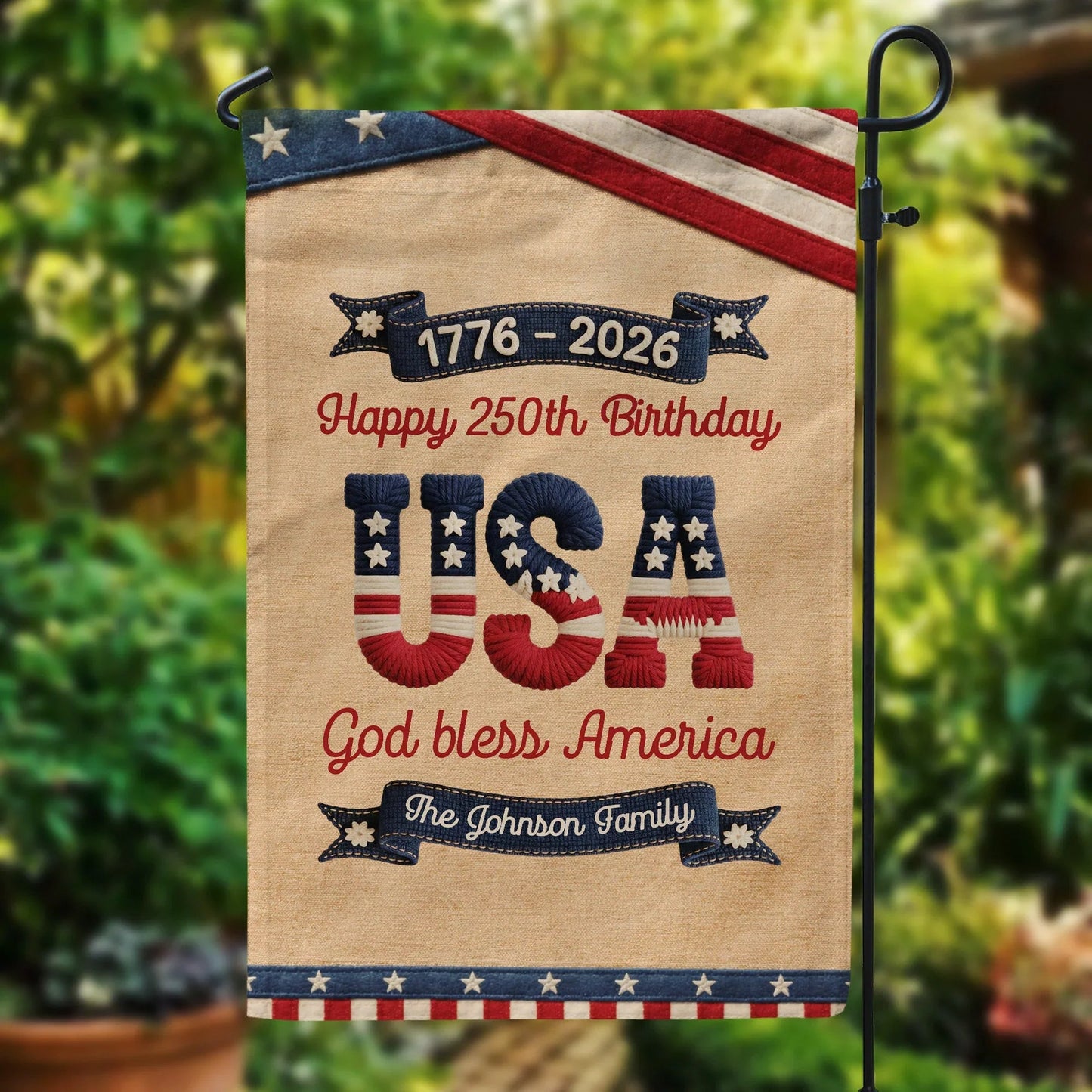 Personalized USA 250th Anniversary Garden Flag, Patriotic Yard Display, Unique Creative Gift for Family
