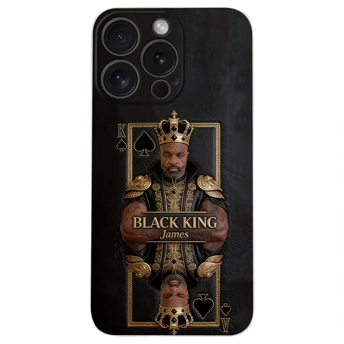 Black King - Personalized African American 3D Embossed Leather Phone Case