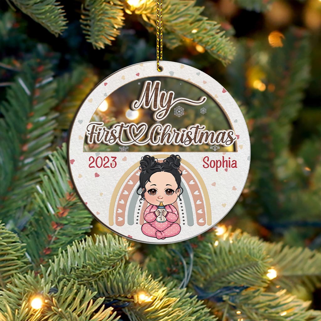 Baby 1st Christmas - Personalized Newborn 2 Layered Piece Mix Ornament