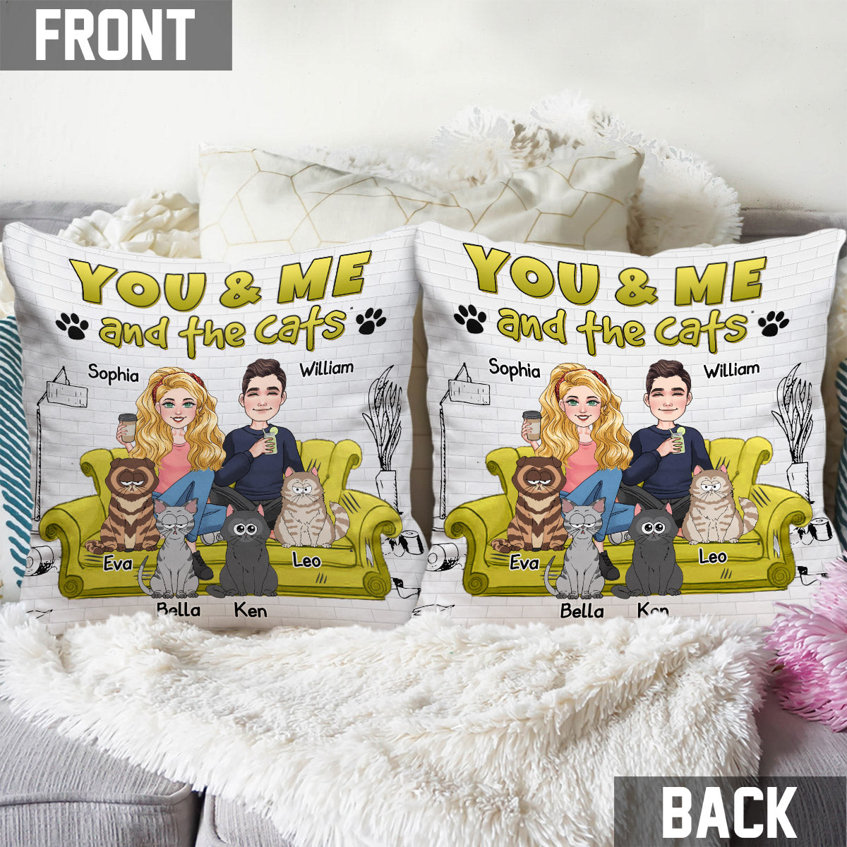 You And Me And The Cats - Personalized Cat Throw Pillow