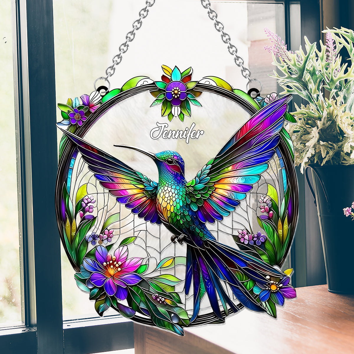 Stunning Humming Bird - Personalized Hummingbird Window Hanging Suncatcher Ornament