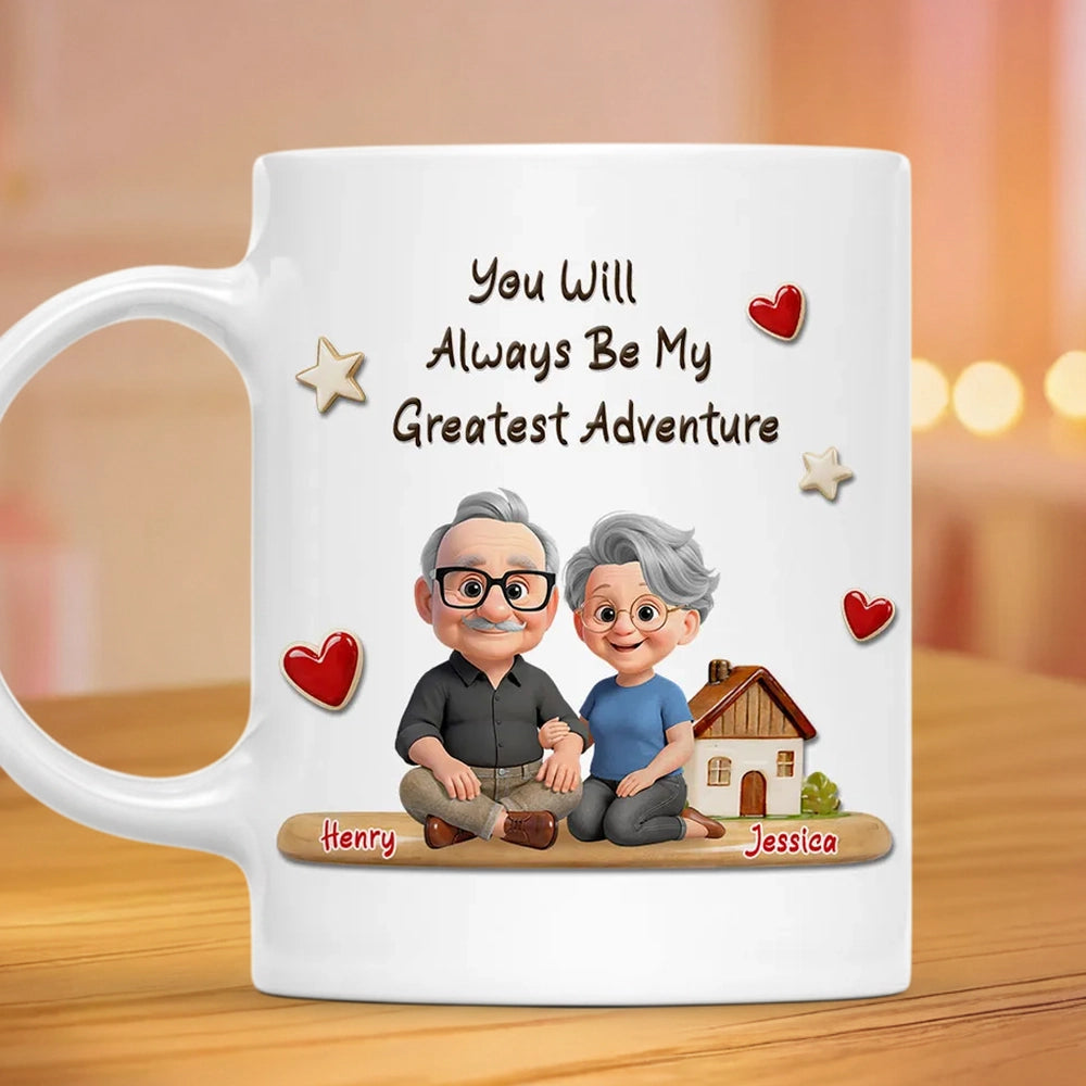 Personalized White Ceramic Mug With 'You Will Always Be My Greatest Adventure' Cute Couple Art Unique Gift for Husband or Wife